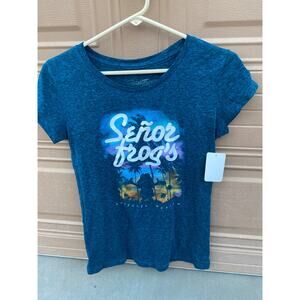 Senor Frogs Vallarta Mexico Teal Marbled T Shirt Large Reptile Vacation Beach